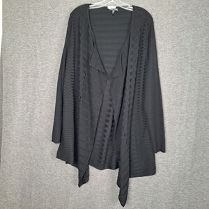Eileen Fisher XL Black 100% Merino Wool Open Front Cardigan Italian Yarn